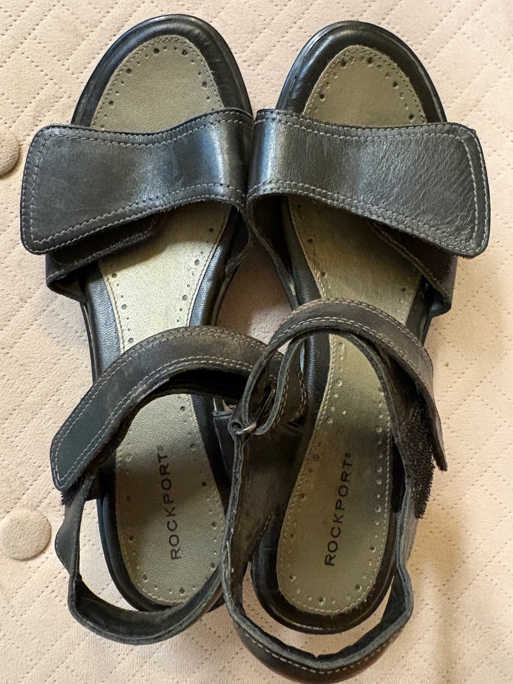 Rockport Black Leather Sandals with adjustable Velcro straps size 7.5M